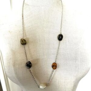 Silver tone natural stone necklace